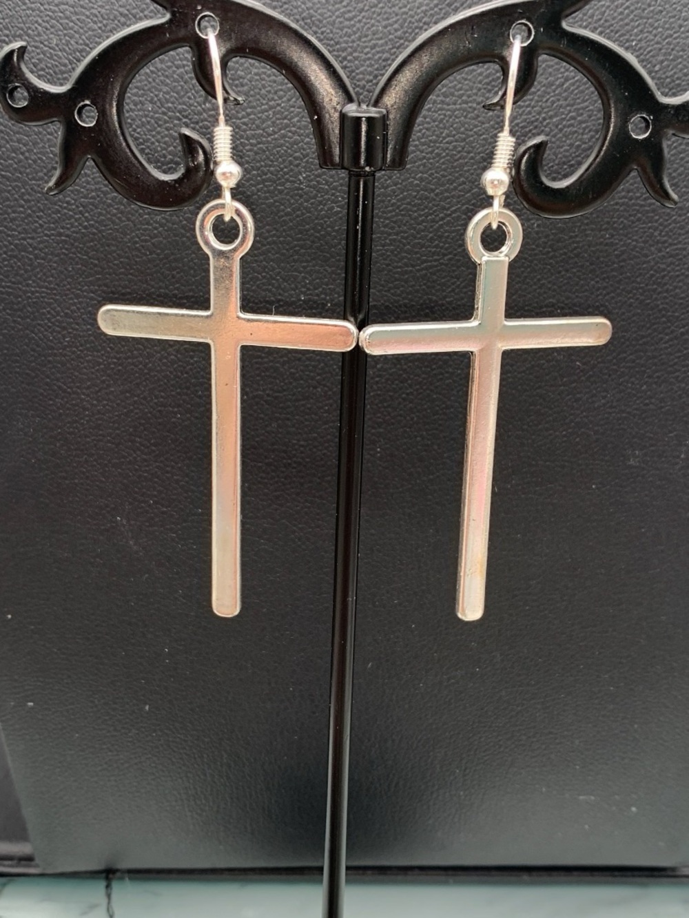 Polished Silver tone Cross Dangle Earrings - Women Jewelry